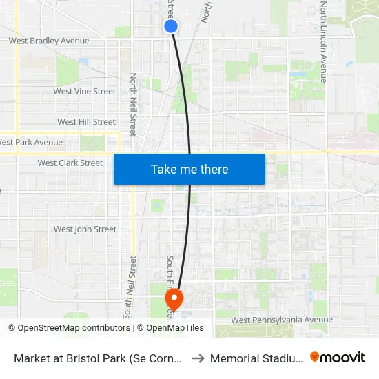 Market at Bristol Park (Se Corner) to Memorial Stadium map