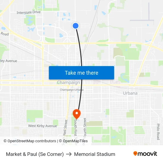 Market & Paul (Se Corner) to Memorial Stadium map
