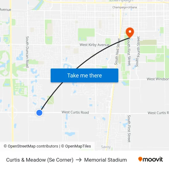 Curtis & Meadow (Se Corner) to Memorial Stadium map