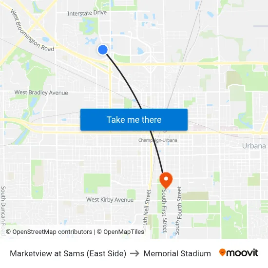 Marketview at Sams (East Side) to Memorial Stadium map
