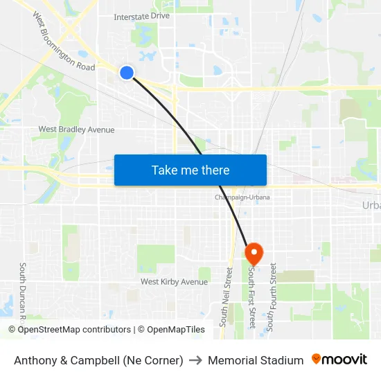 Anthony & Campbell (Ne Corner) to Memorial Stadium map