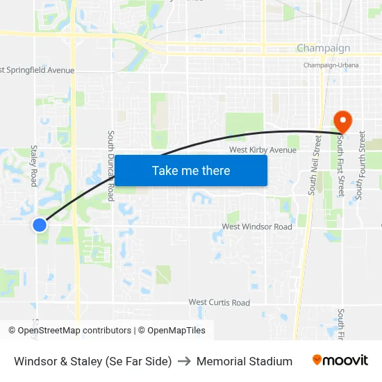 Windsor & Staley (Se Far Side) to Memorial Stadium map
