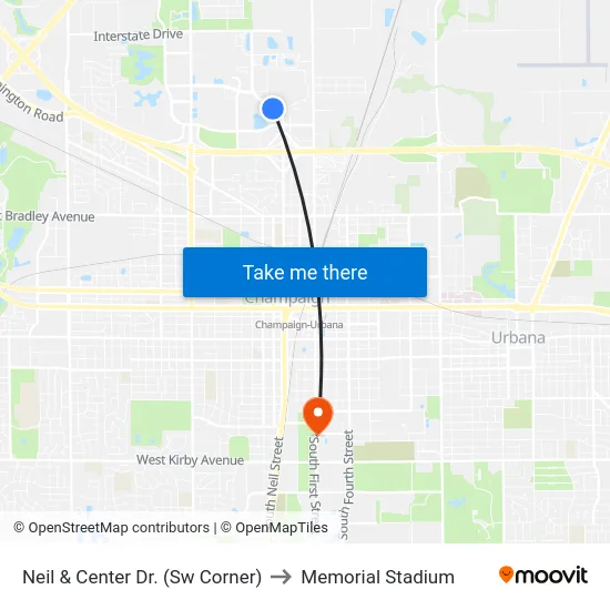 Neil & Center Dr. (Sw Corner) to Memorial Stadium map