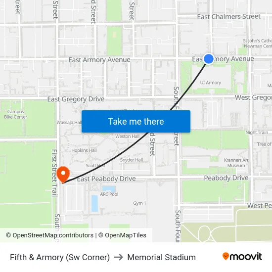 Fifth & Armory (Sw Corner) to Memorial Stadium map