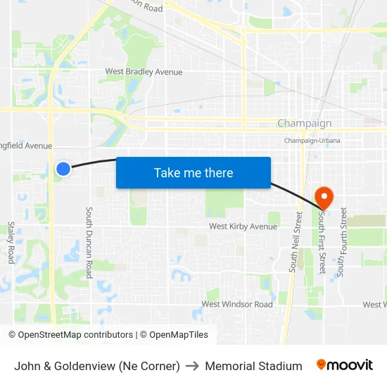 John & Goldenview (Ne Corner) to Memorial Stadium map