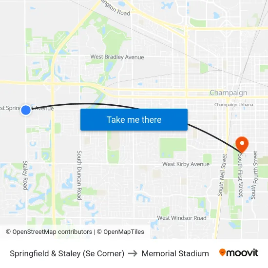 Springfield & Staley (Se Corner) to Memorial Stadium map