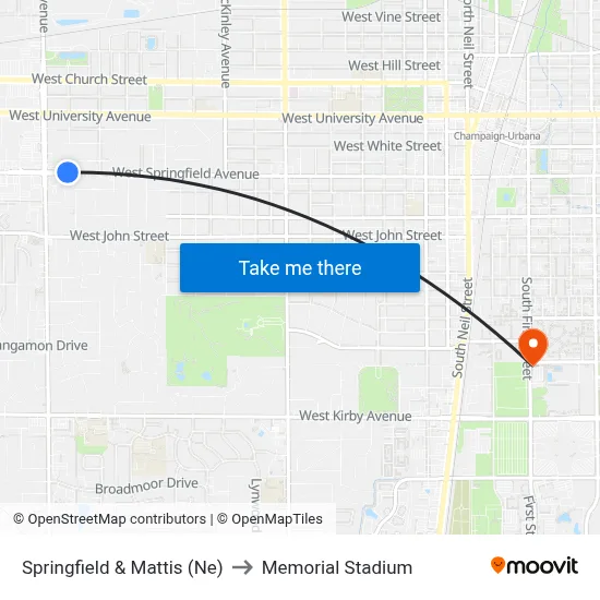 Springfield & Mattis (Ne) to Memorial Stadium map