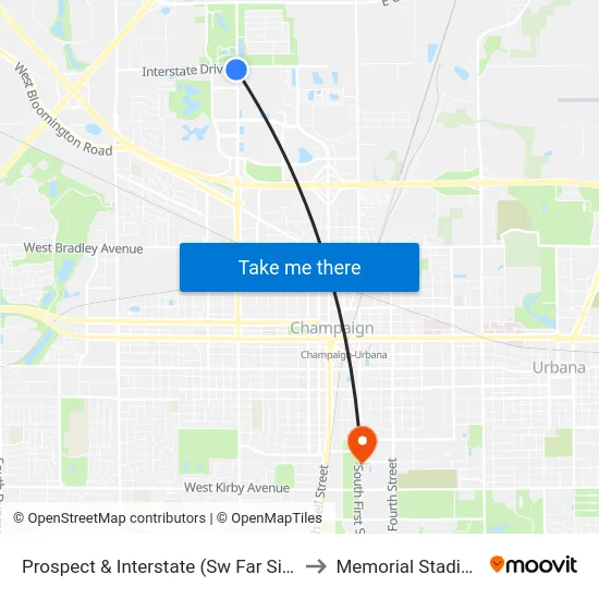 Prospect & Interstate (Sw Far Side) to Memorial Stadium map