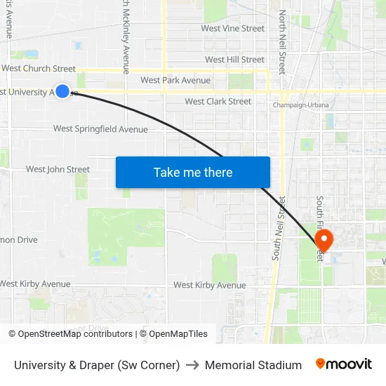 University & Draper (Sw Corner) to Memorial Stadium map
