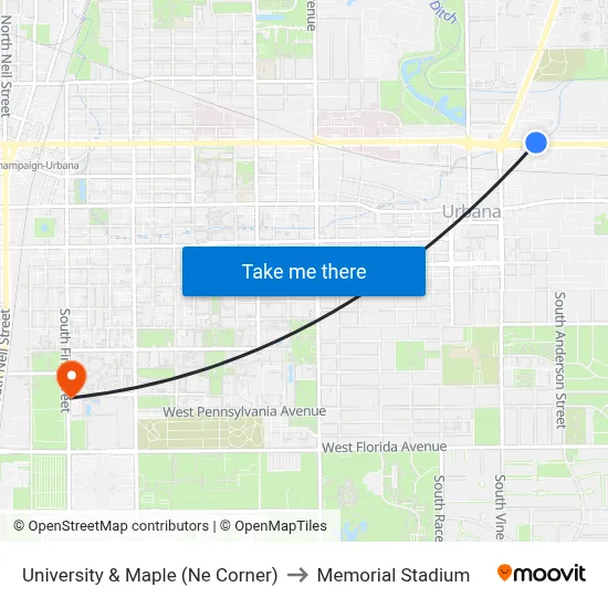 University & Maple (Ne Corner) to Memorial Stadium map