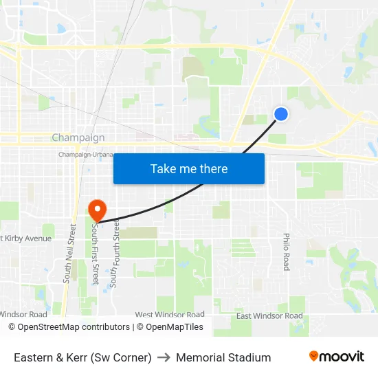 Eastern & Kerr (Sw Corner) to Memorial Stadium map