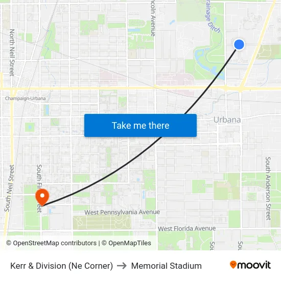 Kerr & Division (Ne Corner) to Memorial Stadium map