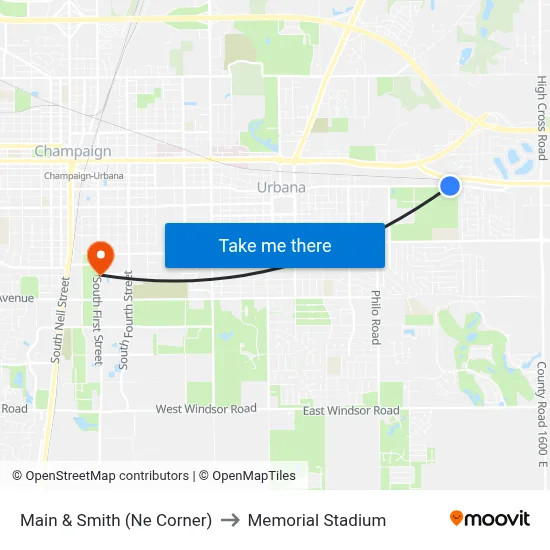 Main & Smith (Ne Corner) to Memorial Stadium map