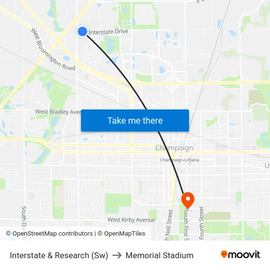 Interstate & Research (Sw) to Memorial Stadium map
