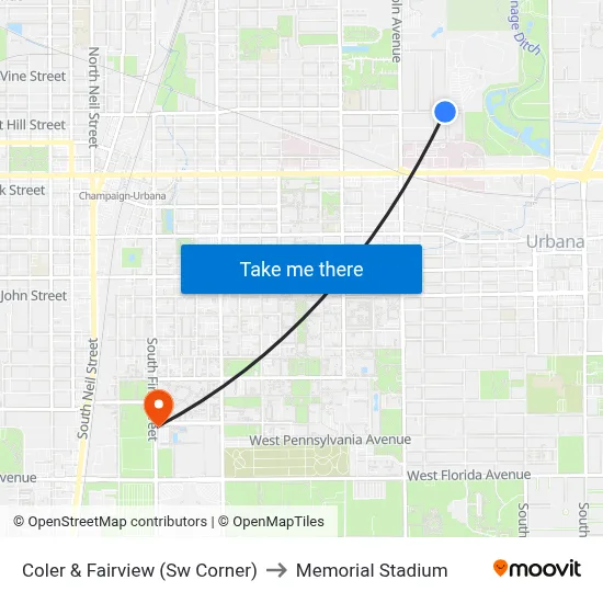 Coler & Fairview (Sw Corner) to Memorial Stadium map