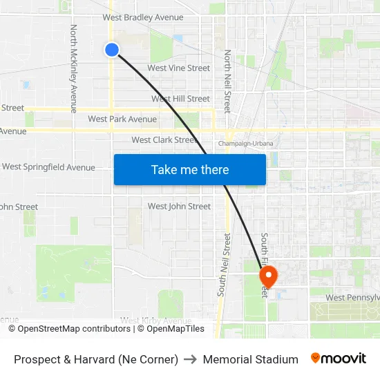 Prospect & Harvard (Ne Corner) to Memorial Stadium map