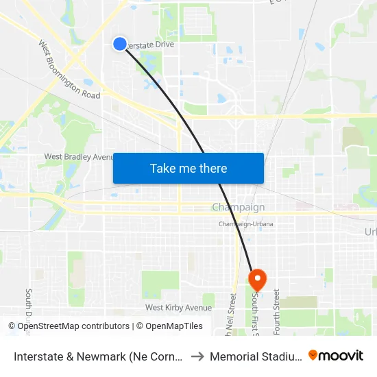 Interstate & Newmark (Ne Corner) to Memorial Stadium map