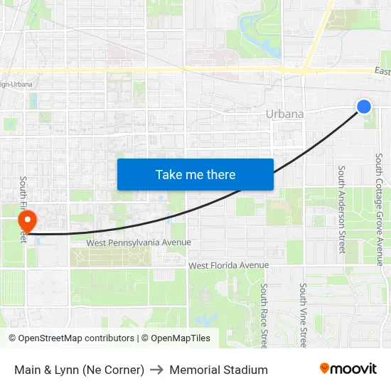 Main & Lynn (Ne Corner) to Memorial Stadium map