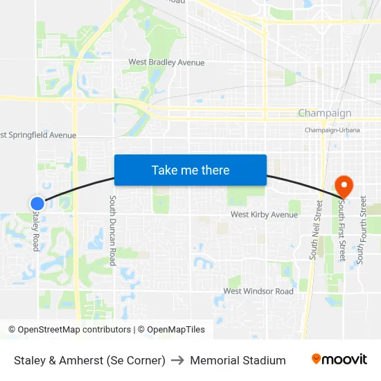 Staley & Amherst (Se Corner) to Memorial Stadium map