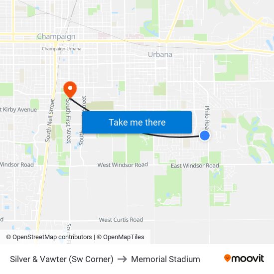 Silver & Vawter (Sw Corner) to Memorial Stadium map