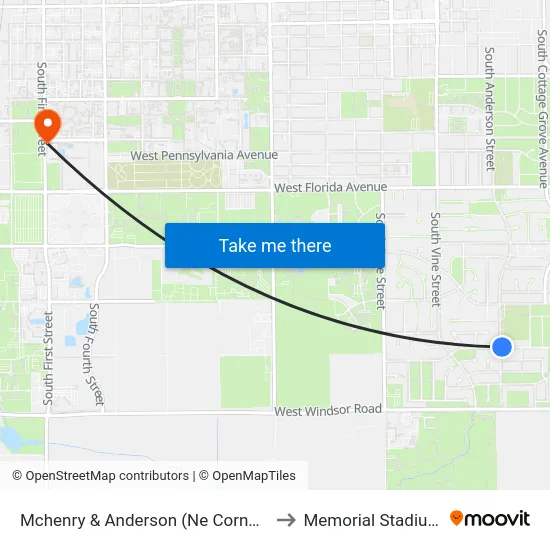 Mchenry & Anderson (Ne Corner) to Memorial Stadium map