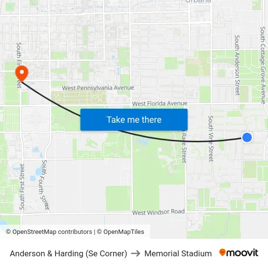 Anderson & Harding (Se Corner) to Memorial Stadium map
