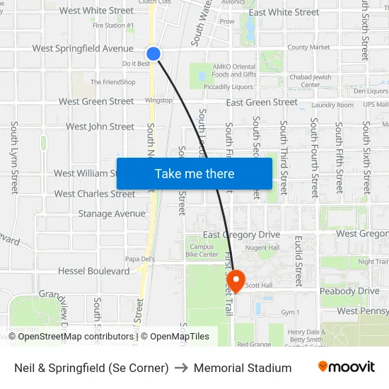 Neil & Springfield (Se Corner) to Memorial Stadium map