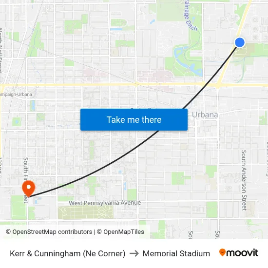Kerr & Cunningham (Ne Corner) to Memorial Stadium map