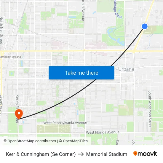 Kerr & Cunningham (Se Corner) to Memorial Stadium map