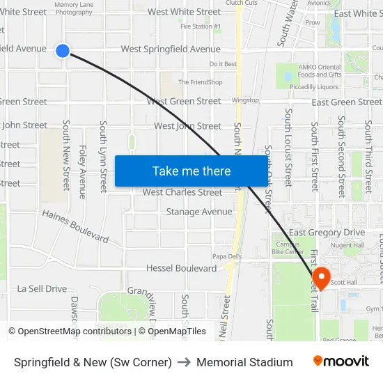 Springfield & New (Sw Corner) to Memorial Stadium map