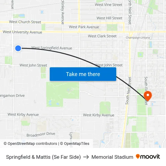 Springfield & Mattis (Se Far Side) to Memorial Stadium map