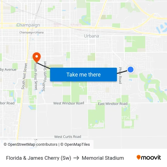 Florida & James Cherry (Sw) to Memorial Stadium map