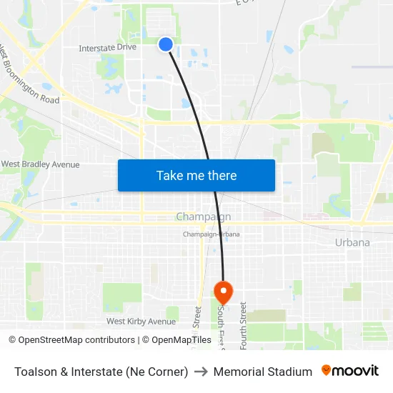 Toalson & Interstate (Ne Corner) to Memorial Stadium map