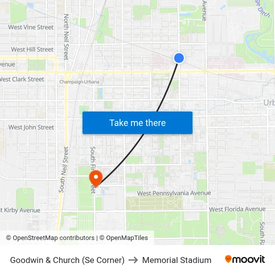 Goodwin & Church (Se Corner) to Memorial Stadium map