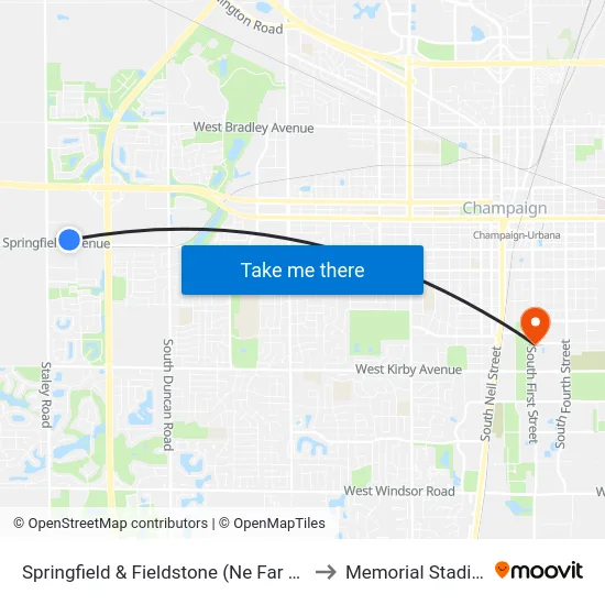 Springfield & Fieldstone (Ne Far Side) to Memorial Stadium map