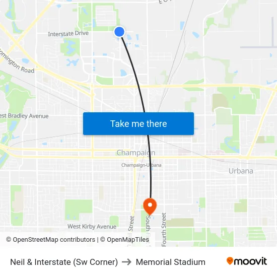 Neil & Interstate (Sw Corner) to Memorial Stadium map
