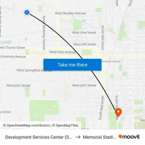 Development Services Center (South) to Memorial Stadium map