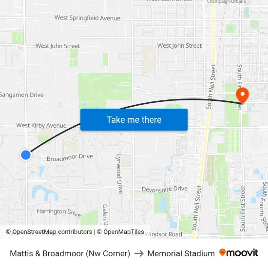 Mattis & Broadmoor (Nw Corner) to Memorial Stadium map