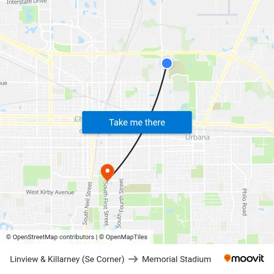 Linview & Killarney (Se Corner) to Memorial Stadium map