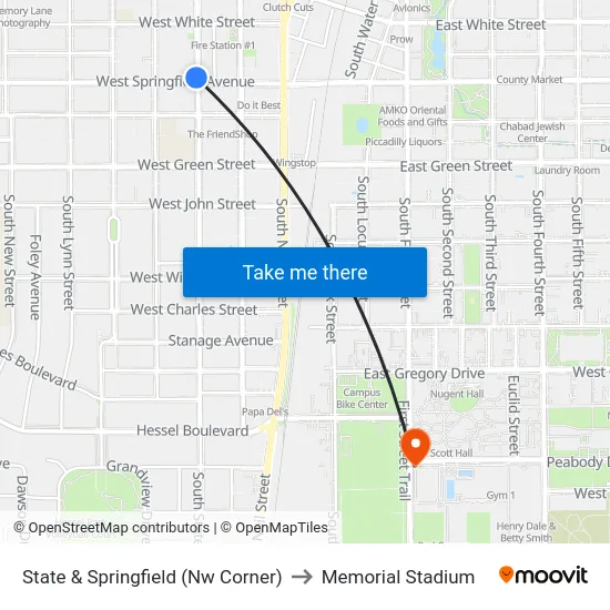 State & Springfield (Nw Corner) to Memorial Stadium map