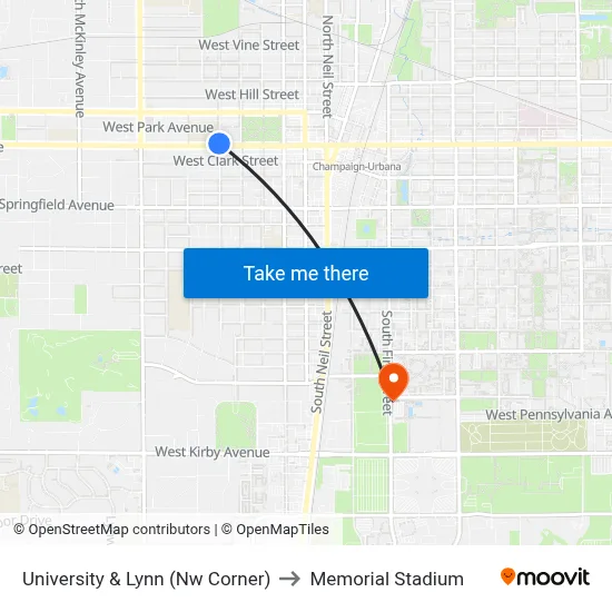 University & Lynn (Nw Corner) to Memorial Stadium map