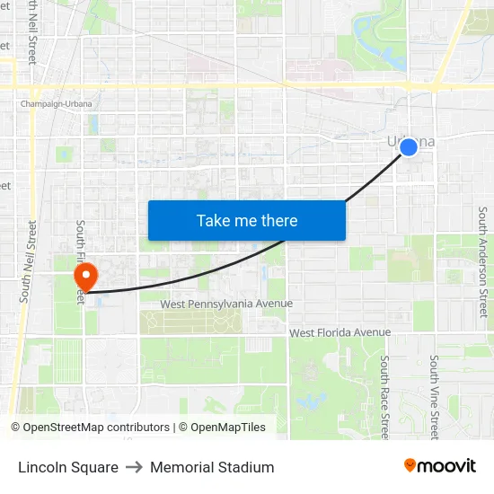 Lincoln Square to Memorial Stadium map