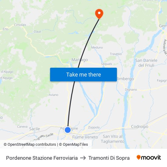 Pordenone Stazione Ferroviaria to Tramonti Di Sopra map