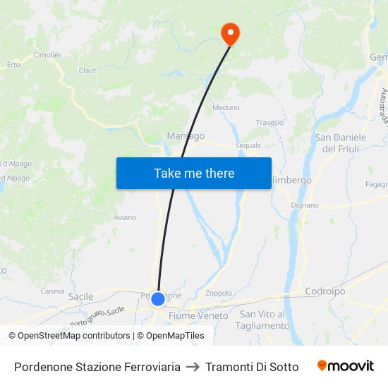 Pordenone Stazione Ferroviaria to Tramonti Di Sotto map