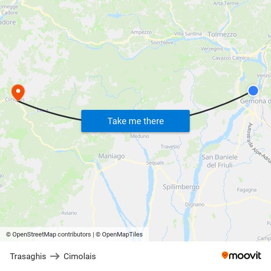 Trasaghis to Cimolais map