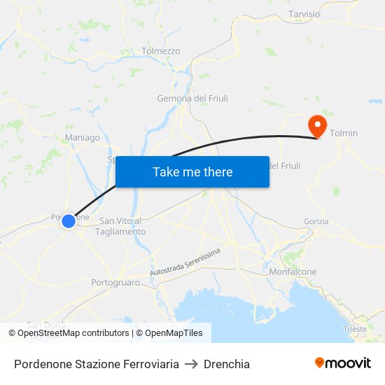 Pordenone Stazione Ferroviaria to Drenchia map