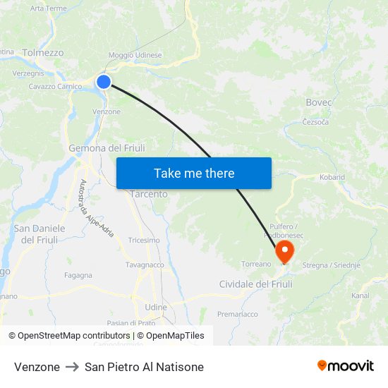 Venzone to San Pietro Al Natisone map