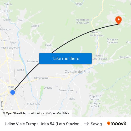 Udine Viale Europa Unita 54 (Lato Stazione Fs) to Savogna map