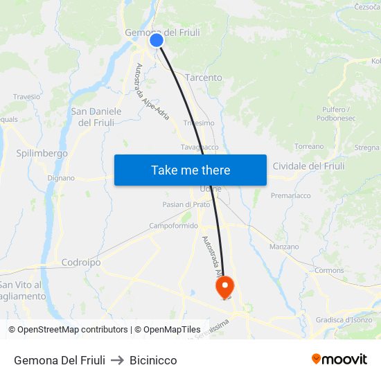 Gemona Del Friuli to Bicinicco map