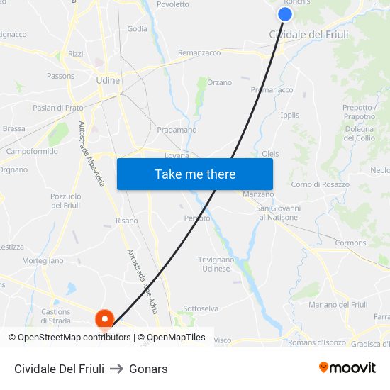 Cividale Del Friuli to Gonars map